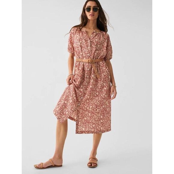 Faherty CARMEL DRESS TANDOORI SPICE MIDI size L Floral Ditsy Button Front Short - Picture 1 of 14